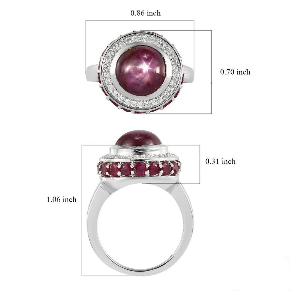 NWT RARE INDIAN STAR RUBY & MULTI GEMSTONE PLATINUM OVER STERLING RING S… - Picture 6 of 6